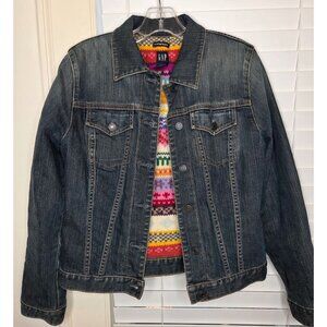 Y2K Womens Gap Denim Jacket Colorful Knit Lining S 2000s RARE
